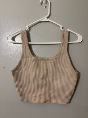 House of Harlow 1960 Trendy Rib sleeveless Crop Tank Top beige/tan small